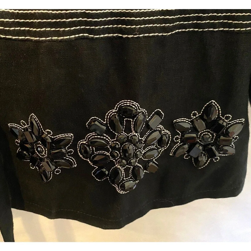 NWT JM Collection Womens Iris Garden Embellished Linen Blazer Jacket Black Sz 16 - Picture 9 of 14
